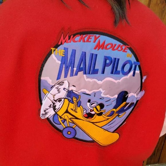 Vintage Mickey Mouse The Mail Pilot Red White Jacket Locker Line - Picture 5 of 8